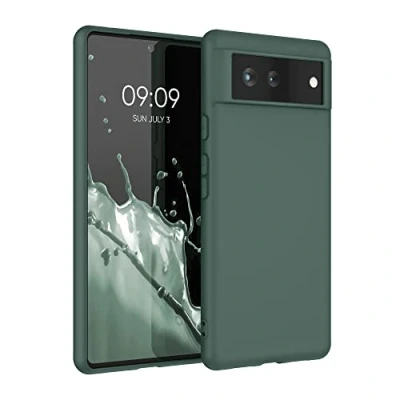 Abbildung von kwmobile Hülle kompatibel mit Google Pixel 6 weiches TPU Silikon Case Cover geeignet für kabelloses Laden Tannengrün