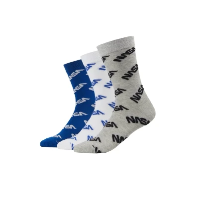 Abbildung von Mister Tee NASA Allover Socks 3 Packs Socken, Herren, Größe: 47 50, Blue/grey/white