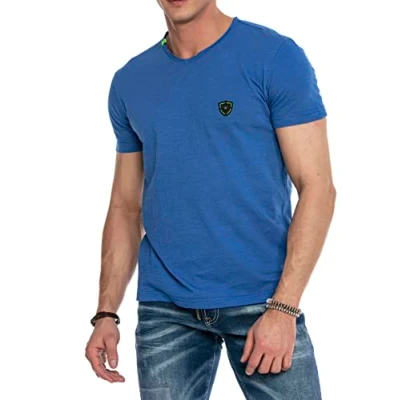 Abbildung von Cipo &amp; Baxx Herren T Shirt Basic Regular Fit Kurzarm V Ausschnitt Sommershirt CT648 Blau XL
