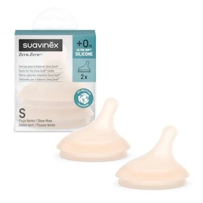 Abbildung von Suavinex, 2er Pack Sauger für Zero Anti Colic Babyflasche, Ersatz mit Langsamer Nahrungsfluss (S), Lässt wenig Flüssigkeit durch, Ideal die ersten Tage, Silikon, Babys ab +0M, 2U
