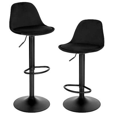 Abbildung von EUGAD Barhocker 2er Set, höhenverstellbarer Barstuhl, Drehhocker, ergonomischer Stuhl, Bistrohocker, Polsterhocker mit Samtbezug, Rückenlehne, Fußstütze, aus Metall, schwarz, 1050BY 2