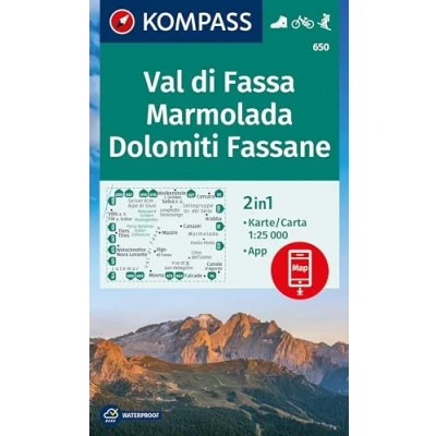 Abbildung von KOMPASS Wanderkarte 650 Val di Fassa, Marmolada, Dolomiti Fassane 1:25.000: markierte Wanderwege, Hütten, Radrouten