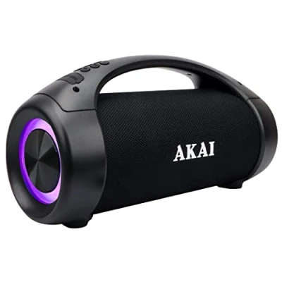Abbildung von AKAI Boombox Soundblaster Ghettoblaster Bluetooth Lautsprecher Wasserdicht IPX5, 50W Box Tragbar Kabellos Stereo Sound, LED Lightshow, A2DP 5.0 Speaker für Indoor Outdoor &amp; Party