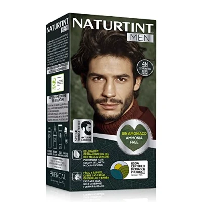 Abbildung von Naturtint Men Biobasiert Ammoniakfreie permanente Färbung für Männer 100% graue Haare &amp; Bartfärbung Natürliche lang anhaltende Farbe Inhaltsstoffe 4N Naturbraun…