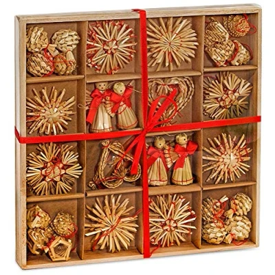 Abbildung von BRUBAKER Christbaumschmuck Weihnachtliches Strohsterne Set (48 tlg), bis zu 6,5 cm hohe Christbaumanhänger aus Stroh, handgefertigt