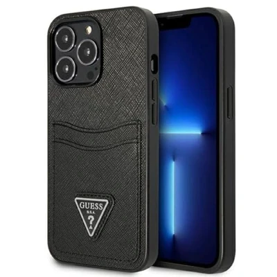 Abbildung von Guess GUHCP13LPSATPK Hülle für iPhone 13 Pro / 6,1&quot; Schwarz hardcase SaffianoTriangle Logo Cardslot
