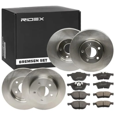 Abbildung von RIDEX 3405B0354 Bremsscheiben und beläge Hinterachse, Vorderachse innenbelüftet, voll exkl. Verschleißwarnkontakt FORD: Focus 2 Schrägheck