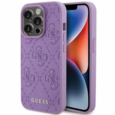 Abbildung von Guess GUHCP15LP4EPMU Hülle für iPhone 15 Pro 6.1&quot; lila hardcase Leather 4G Stamped
