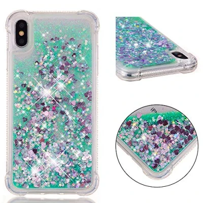 Abbildung von KBIKO zxl Kompatibel mit Glitzer Hülle für iPhone XS Max Handyhülle Durchsichtig TPU Silikon Cover Erhöhte Kanten Flüssigkeit Treibsand Schutzhülle Max.Green YBL