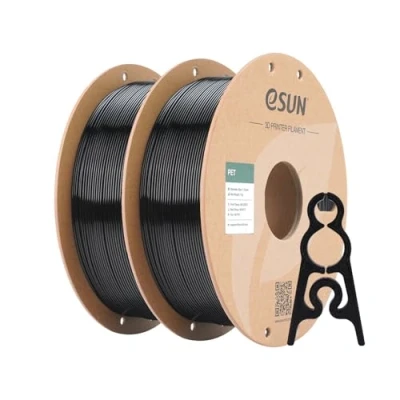 Abbildung von eSUN PET Filament 1.75mm, hohe Zähigkeit, 1KG (2.2 LBS) pro Spule, 2 Rollen Druckmaterial für 3D Drucker, Schwarz 2KG