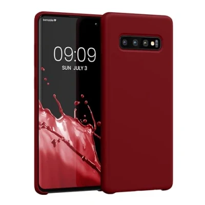 Abbildung von kwmobile Hülle kompatibel mit Samsung Galaxy S10 Plus / S10+ Silikon Handy Case Handyhülle weiche Oberfläche kabelloses Laden Rhabarber Rot