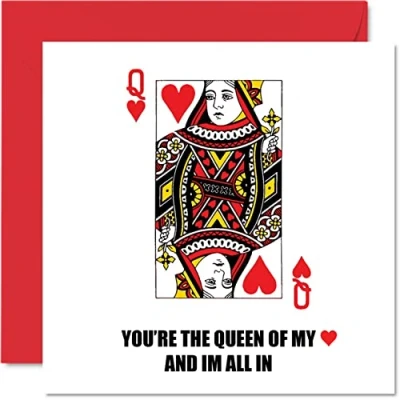 Abbildung von Cute Anniversary Card for Husband Wife Boyfriend Girlfriend Queen Of Hearts Special Wedding Women Men Her Him, 145mm x Valentines Greeting Cards Fiance Fiancee