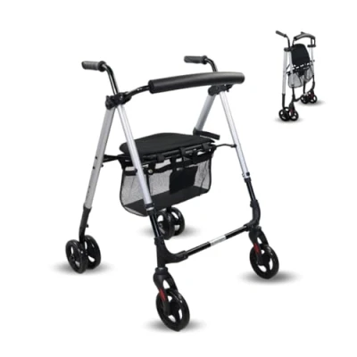 Abbildung von Mobiclinic®, Rollator, Faltbar, Leicht, XXL Sitz und Korb, Stockhalter, Höhenverstellbar, Aus Aluminium, Europäische Marke, Druckbremsen, Dehesa, Vollgummireifen, Perlblau