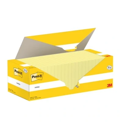 Abbildung von Post it Notes, Kanariengelb, Vorteilspackung 18 Blöcke + 6 GRATIS, 100 Blatt pro Block, 76 mm x 127 mm, Farbe: Gelb Selbstklebende Notizzettel zum Notieren, für To Do Listen und als Erinnerung