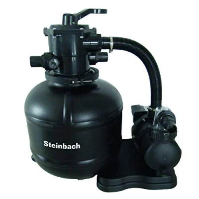 Abbildung von Steinbach Filteranlage Classic 400 040340 Selbstsaugende Pumpe für Pools mit bis zu 33.000 l Vorfilter, 7 Wege Ventil Verstellhebel und Manometer Anschluss Ø 32/38 mm
