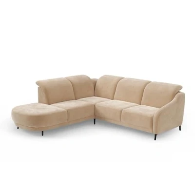 Abbildung von CAVADORE Ecksofa Blue/Eckcouch im modernen Design, inklusiv Kopfteilverstellung und mattschwarzen Metallfüßen / 258 x 93 249 Mikrofaser, Hellbraun