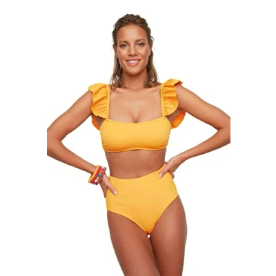 Abbildung von TRENDYOL Damen Textured Cup Stitched Bikini Bottoms, Orange, 36 EU