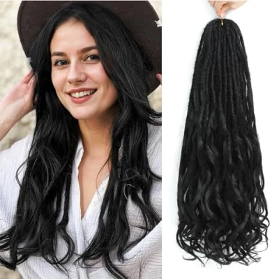 Abbildung von DT CHERYL Loose Wave Dreadlocks 24 Zoll 10 Stränge Double Ended Dreadlock Extensions With French Curly Ends, 0,6CM Thin Synthetic DE for Women (1B#, inch Strands)