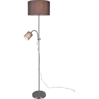 Abbildung von Reality Leuchten Stehleuchte Owen R40192007, Metall Nickel matt, Stoffschirm grau, exklusiv E27 und E14
