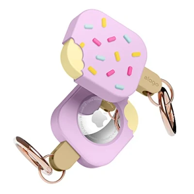 Abbildung von elago Ice Cream Hülle Kompatibel mit AirTag Case, Air Tag Schlüsselanhänger Fallschutz, Karabiner (Zum Aufspüren von Hunden, Schlüsseln) Ortungsgerät Nicht Enthalten (Lavendel)