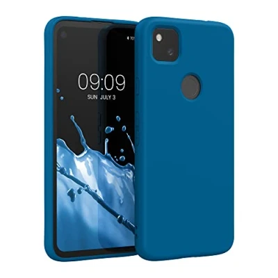 Abbildung von kwmobile Hülle kompatibel mit Google Pixel 4a gummierte TPU Silikon Handyhülle Schutzhülle für kabelloses Laden Case in Blue Reef