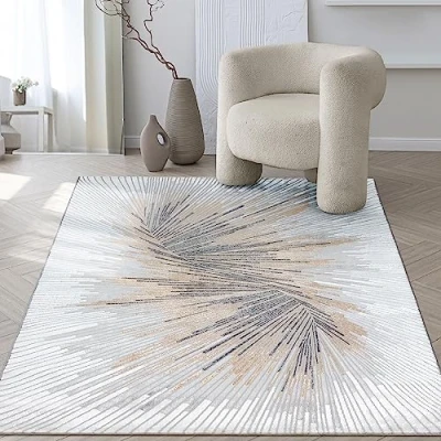 Abbildung von the carpet Mila moderner Kurzflor Teppich, Wohnzimmer, Schlafzimmer, Eleganter Glanz, Glanzfaser, Hoch Tief Effekt, Grau Creme, 140 x 200 cm