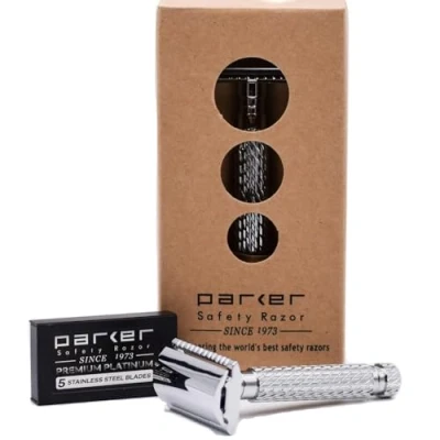 Abbildung von Parker Safety Razor 94R &quot;Hefty&quot; Doppelkanten Sicherheitsrasierer &amp; 5 Premium Klingen