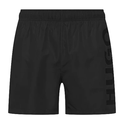 Abbildung von HUGO Badeshorts ABAS mit großem Markenschriftzug auf dem linken Bein