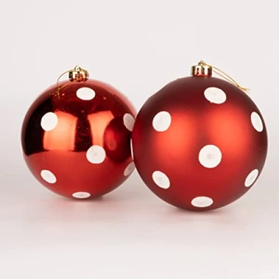 Abbildung von 50 mm/12 Stück Weihnachtskugeln, bruchsicher, rot, weiß, gepunktet, Weihnachtsbaumschmuck, Kugel, Ornamente, Kugeln, Weihnachtsdekoration, Urlaubsdekoration, glänzend, matt, glitzernd