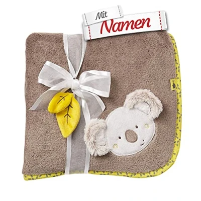 Abbildung von Fehn Koala Schmusedecke mit Namen personalisiert (bestickt), Kuscheldecke, als Krabbelunterlage, Schnuffeltuch oder Zudecke, 100x75 cm, Junge &amp; Mädche