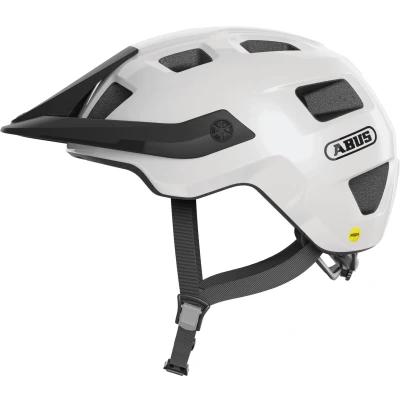 Abbildung von ABUS MTB Helm MoTrip MIPS Fahrradhelm für einen sicheren Einstieg in den Mountainbikesport mit Aufprallschutz Damen und Herren Weiß Glänzend, Größe M