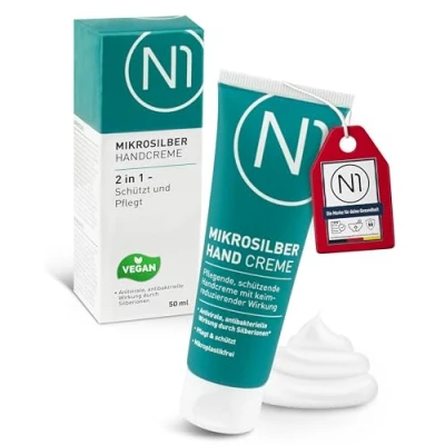 Abbildung von N1 Healthcare Handcreme Mikrosilber Desinfektion &amp; Hautpflege in einer Creme, Desinfiziert und pflegt die Haut gleichzeitig.