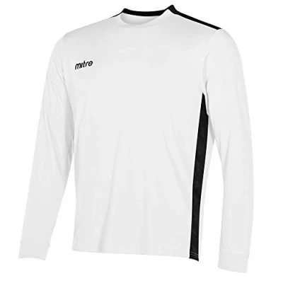 Abbildung von Mitre Herren Charge Langärmliges Fußball Shirt Match Day, Weiß/Schwarz, Large/42 44 Inch