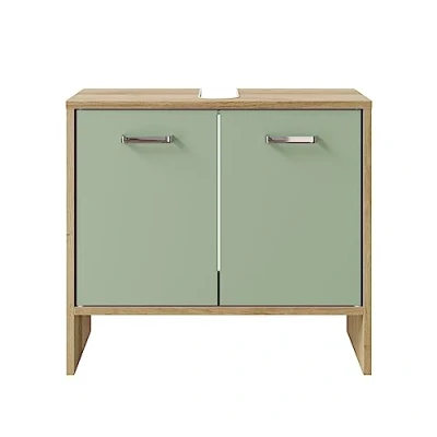 Abbildung von Pelipal Waschbeckenunterschrank Quickset 300 in Salbei NB/ Riviera Eiche quer NB, 60,6 cm breit Waschbeckenschrank ohne Waschbecken mit 2 Türen