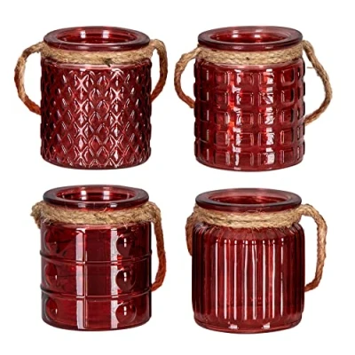 Abbildung von Levandeo® Teelichthalter, 4er Set Windlicht H10cm Glas Rot Bordeaux Teelichthalter Tischdeko