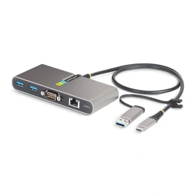 Abbildung von StarTech.com 2 Port USB C Hub mit Ethernet und RS232 Port,USB A Adapter, 100W Power Delivery Pass Through, 2X 5Gbps