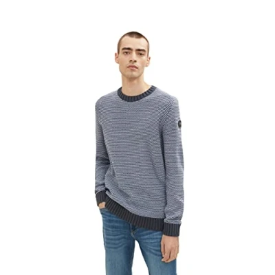 Abbildung von TOM Tailor Strickpullover Navy light blue structure, Herren, Größe: Medium, structure