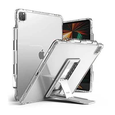 Abbildung von Ringke Fusion Plus mit Outstanding Kompatibel iPad Pro Hülle 12.9 Zoll (2022/2021) Stifthalterung Tablet Ständer Halterung Klebstoff Aufkleber Clear &amp; Light Gray