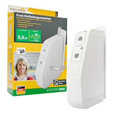 Abbildung von Schellenberg 22576 Elektrischer Gurtwickler mit Funk RolloDrive 75 Premium, geeignet für Smart Home, Funkgurtwickler bis 5 m² Rollladenfläche, 30 kg Zugkraft, Unterputz Montage, inkl. Netzstecker