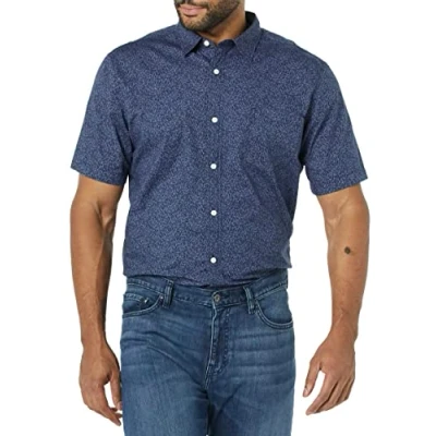 Abbildung von Amazon Essentials Herren Kurzärmeliges Hemd aus Popeline, Schmale Passform, Marineblau Floral, XXL