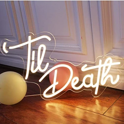 Abbildung von DAKABUKA Til Death Warmweiß LED Leuchtreklamen Hochzeit Geburtstag Party Wanddekoration Schild Leuchten Lichter für Schlafzimmer Wohnzimmer Jubiläum Verlobung USB 5V 16,9 x 10,2 Zoll