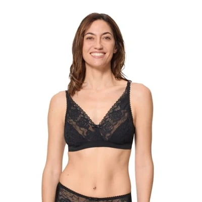 Abbildung von Playtex Damen Flower Elegance ohne Bügel BH, Schwarz, 90D