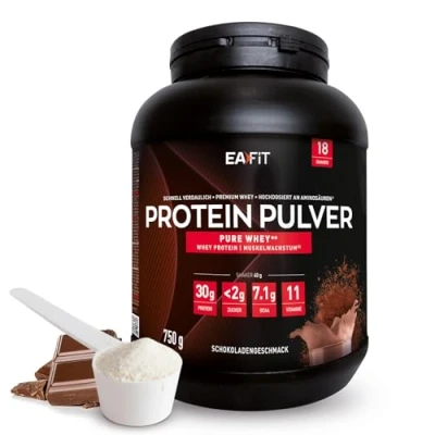 Abbildung von Whey Protein Pulver Schokolade 750g Premium Molkenproteine für Muskelaufbau Isolate Eiweißpulver Proteinpräparate EAFIT made in France