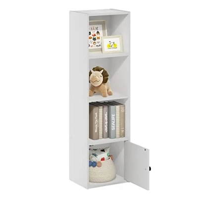 Abbildung von Furinno Luder Bücherregal mit 4 Etagen und 1 Tür, Weiß