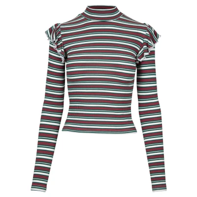 Abbildung von Urban Classics Curvy Ladies Striped Turtleneck Langarmshirt, Damen, Größe: XL, White/green/firered