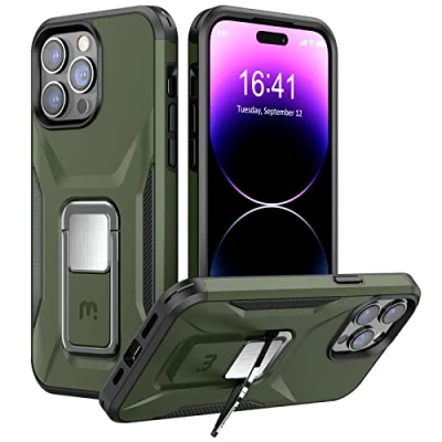 Abbildung von MYBAT Pro Stealth Series Handyhülle für iPhone 14 Hülle mit Ständer 15.5 cm (6.1 Zoll), unterstützt magnetische Autohalterung, militärische Qualität, robuste Stoßstangen Abdeckungen (Armeegrün)