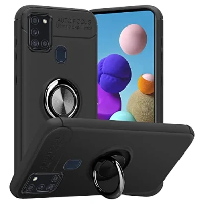Abbildung von Cadorabo Hülle kompatibel mit Samsung Galaxy A21s Schutzhülle TPU Silikon Case Ring Slim Kratzfest Weiche Gummi Rundumschutz für in Schwarz