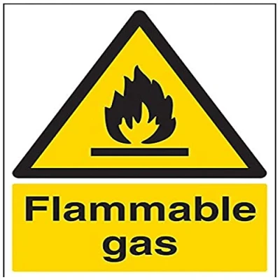 Abbildung von vsafety Schilder 69008bc s &quot;entzündliches Gas&quot; Achtung Fire und schwer entflammbar Schild, selbstklebend, Porträt, 300 mm x 400 mm, schwarz/gelb