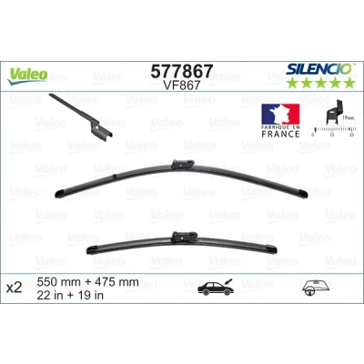 Abbildung von Scheibenwischer Valeo Silencio X.trm 577867 vorne Rahmenlos Top Lock MERCEDES BENZ: GLK, JEEP: Renegade SUV