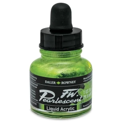 Abbildung von Daler Rowney FW 29,5 ml Acryl Perle Liquid Flasche MACAW GREEN